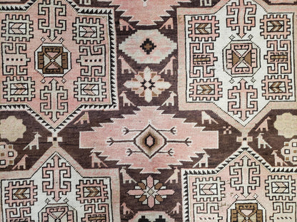 Antique Caucasian Rug 5' 5" x 10' 9", Shirvan Carpet, Wide Oriental Corridor Runner, Quality Handmade Hand-Knotted Wool Rug, Pale Pink Black