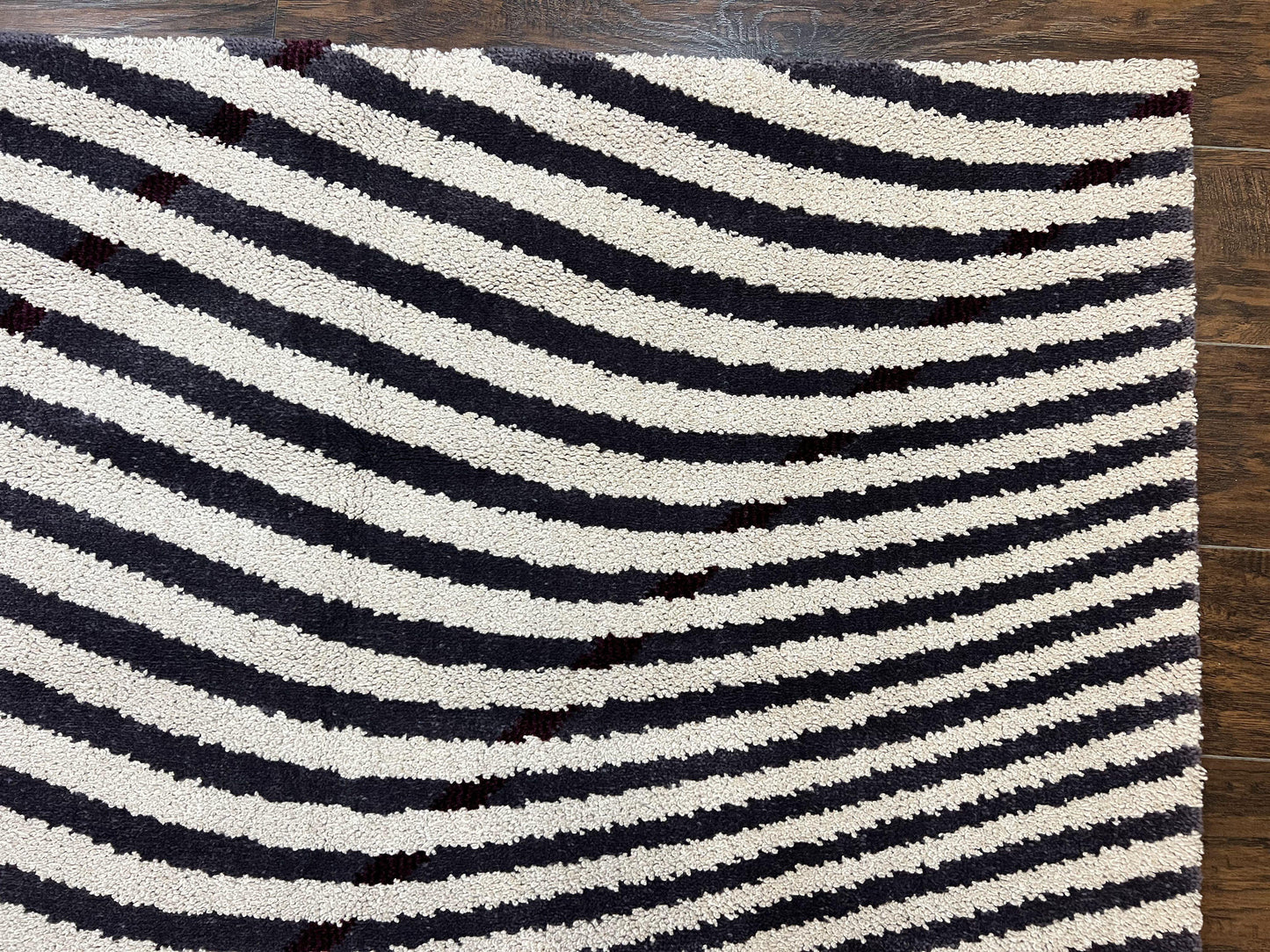 Zebra Shag Rug Vintage Wool Five Point Seven By Seven Point Four Feet Black And White Decor