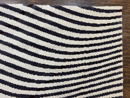 Zebra Shag Rug Vintage Wool Five Point Seven By Seven Point Four Feet Black And White Decor
