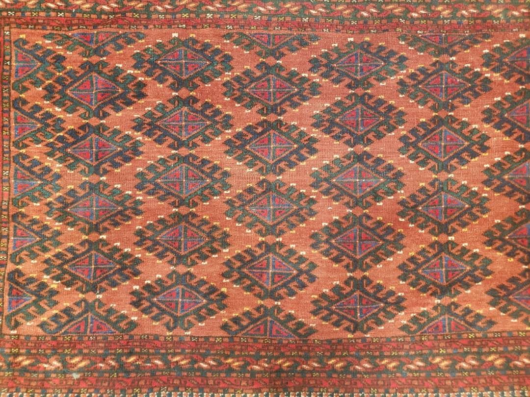 Antique Turkoman Rug Hand Knotted Wool 3ft 4in By 5ft Red Tribal Carpet