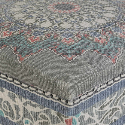 Chalfant Mango Wood Bohemian Ottoman Pouf With Black Cotton Upholstery