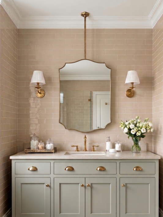 Luxury ceiling-mounted vanity mirror with curved crest frame