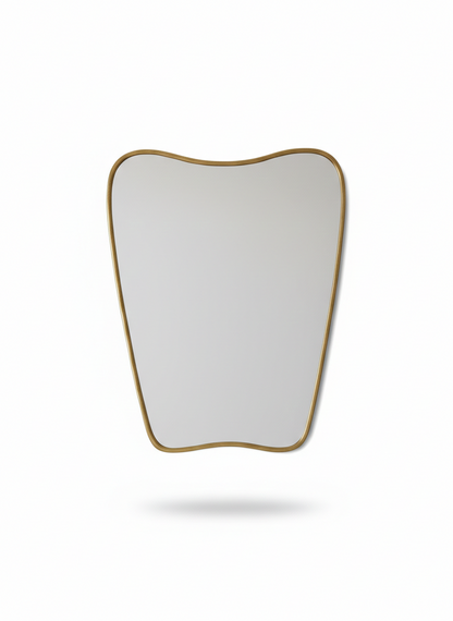 Italian curved brass mirror on white background 