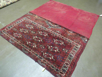 Antique Bokhara Turkoman Rug Yamud Wool Kilim Backing Handmade 1940s