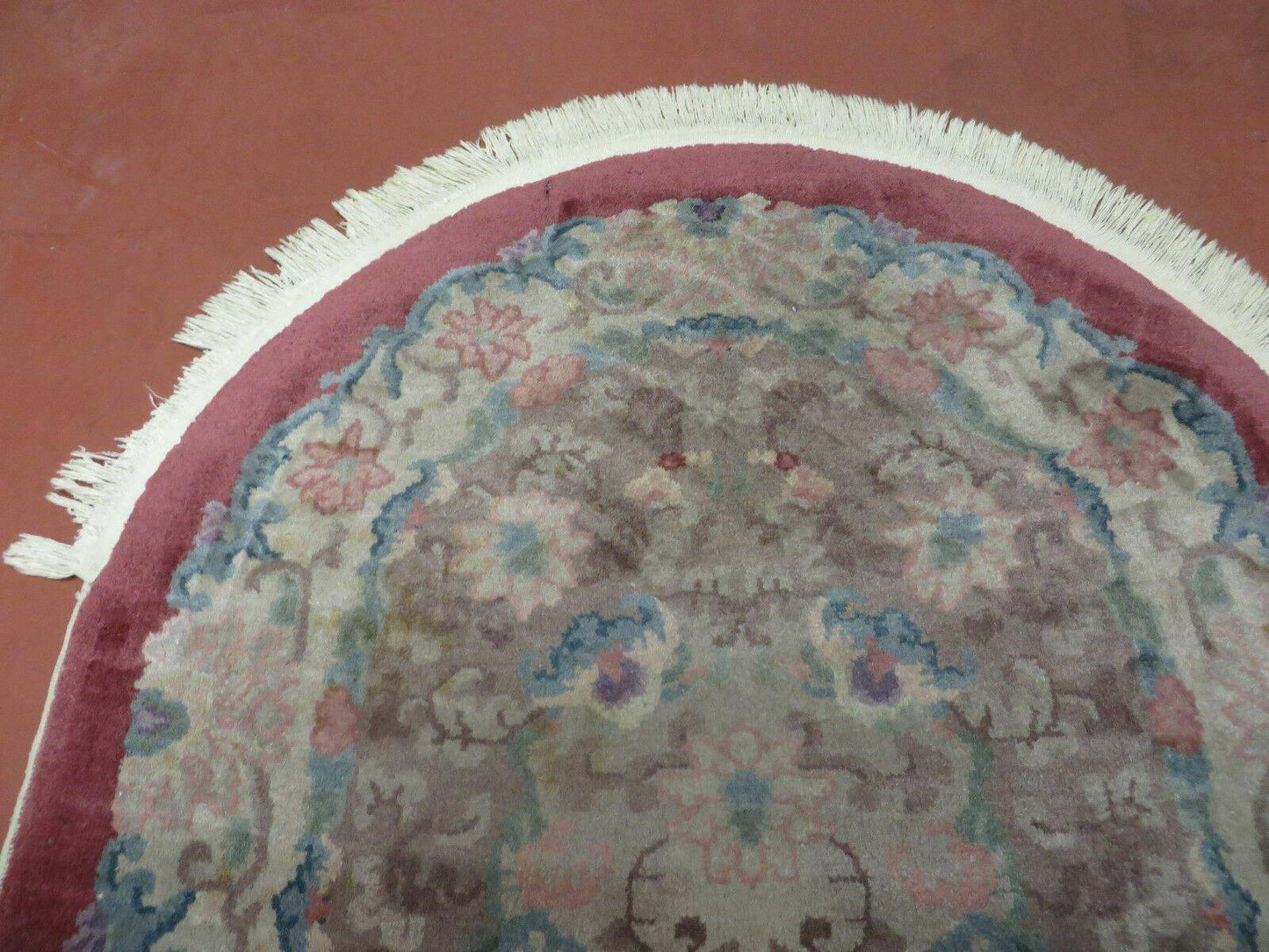 Oval Chinese Art Deco Rug 3x5 Vintage Wool Carpet Hand Knotted 1960s