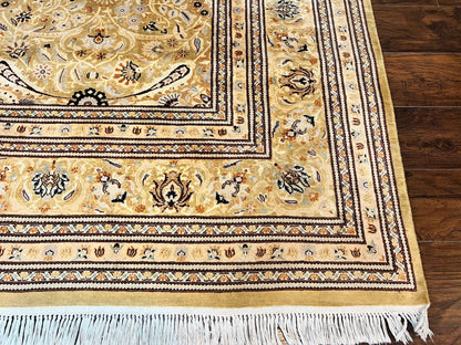 Persian Rug Hand Knotted Wool 8x10 Vintage Safavieh Gold Tan