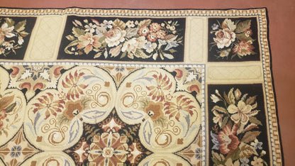 Needlepoint Rug 8x10ft Hand Knotted Wool Aubusson Flower Design Area Rug