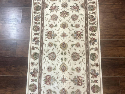 Pak Persian Runner Rug 2.6 x 8ft, Oriental Carpet for Hallway or Kitchen, Handmade, Wool and Silk Highlights