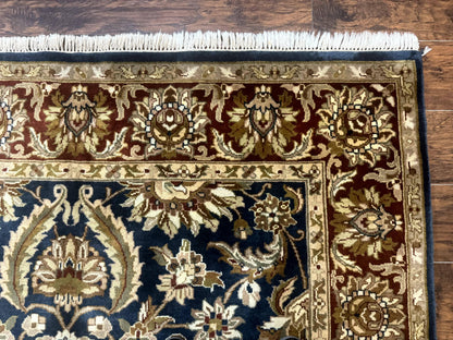 Indian Agra Rug 6x9, Floral, Traditional Rug, Dark Green Maroon Tan