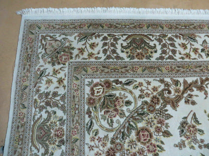 Handmade Chinese Floral Wool Silk Oriental Rug 8 By 10 Ivory Accent