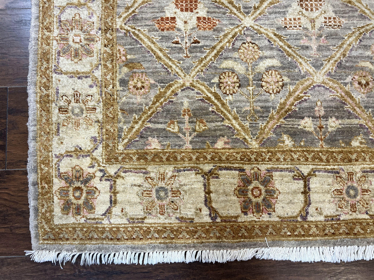 Peshawar Rug 3.6 By 5 Handmade Wool Hand Knotted Vintage Panel Design Oriental Carpet