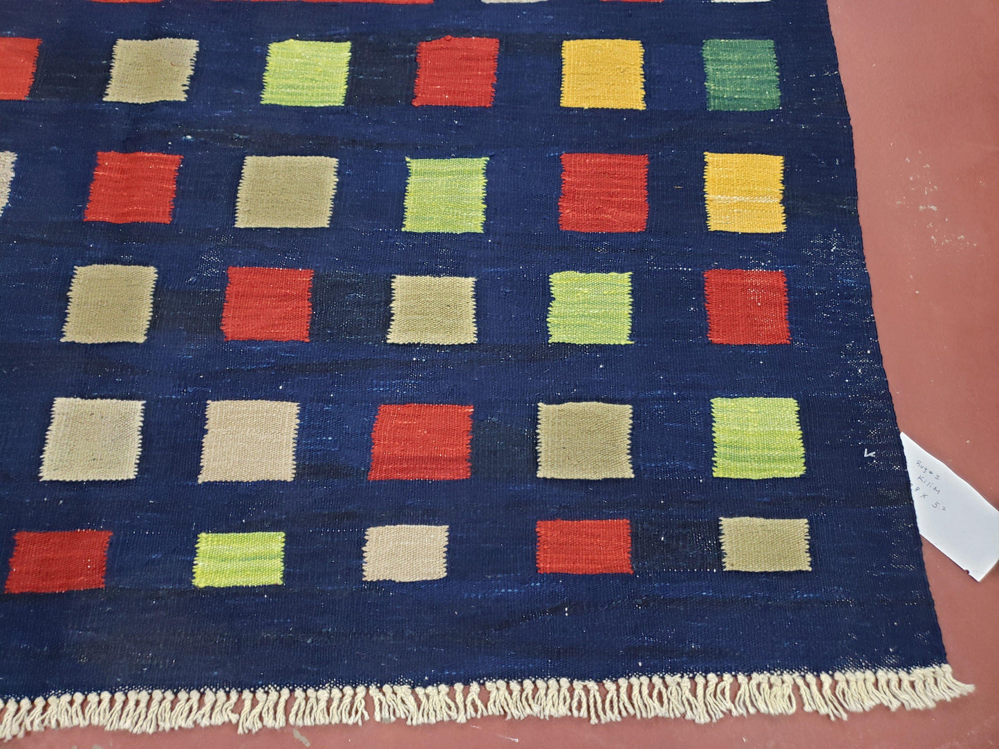 Turkish Kilim Rug Checkerboard Area Rug 5x7 6x8 Multicolor Playroom