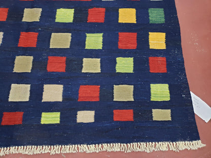 Turkish Kilim Rug Checkerboard Area Rug 5x7 6x8 Multicolor Playroom