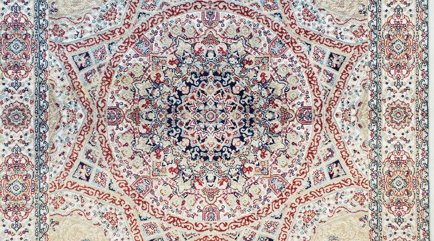 Turkish Silk Rug Beige and Cream 3x5 Ft Soft Accent Bamboo Silk Persian Design