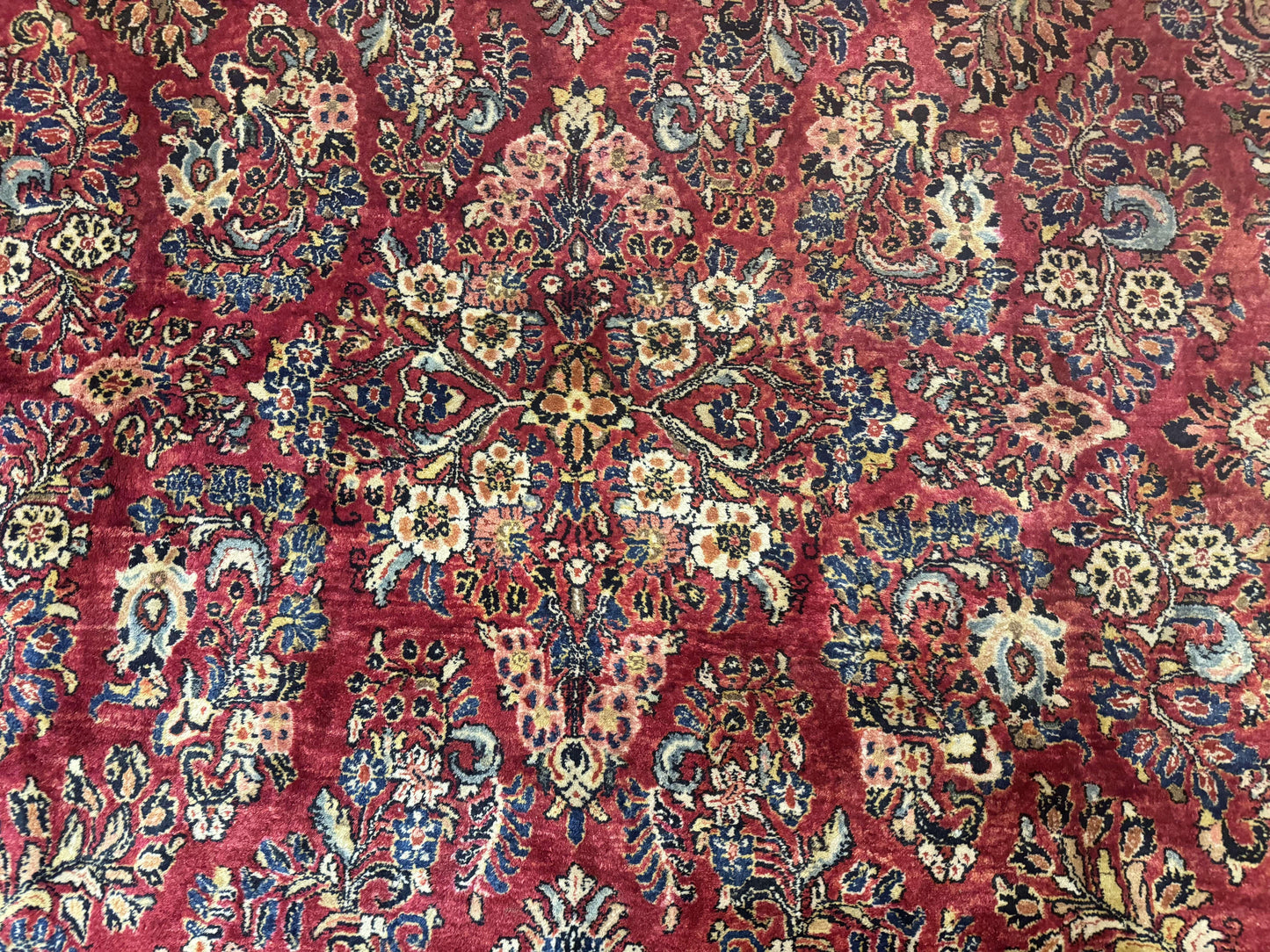 Persian Sarouk Rug 10x18 Extra Large Antique Wool Carpet Red Floral Handmade