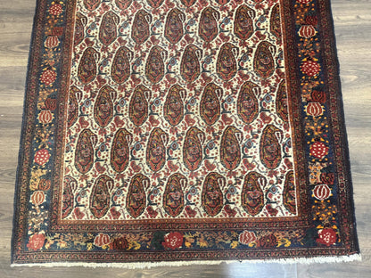 Senneh Rug Antique Persian Kurdish Hand Knotted 4.6 By 6.5 Repeated Paisley Boteh Design