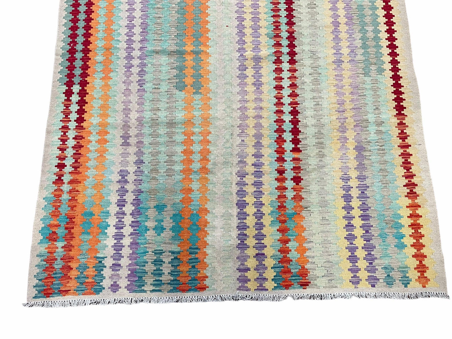 Colorful Kilim Rug 6x8 Turkish Flat Weave Wool Kilim Handmade Anatolian