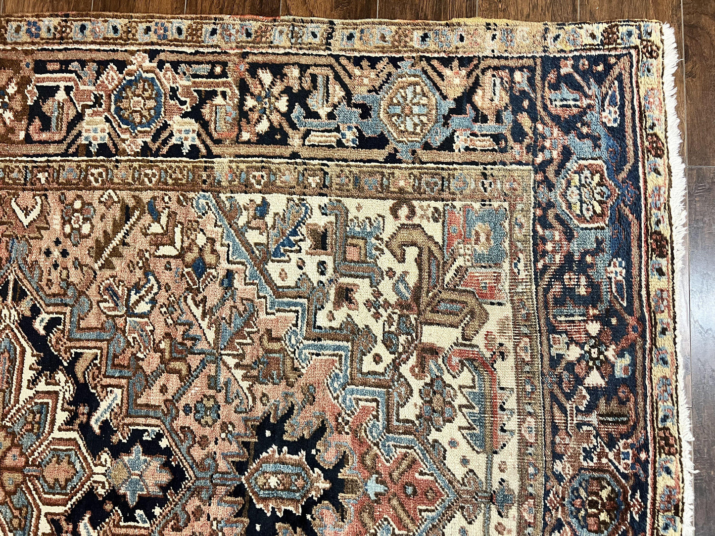 Antique Persian Heriz Rug 6x8, Geometric Medallion, 1920s Oriental Carpet, Handmade Wool Rug