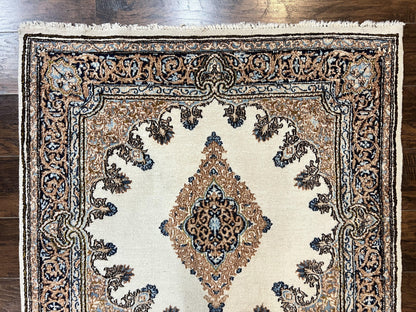 Persian Kirman Square Rug 4x4 Handmade Wool Hand Knotted Semi Open Field