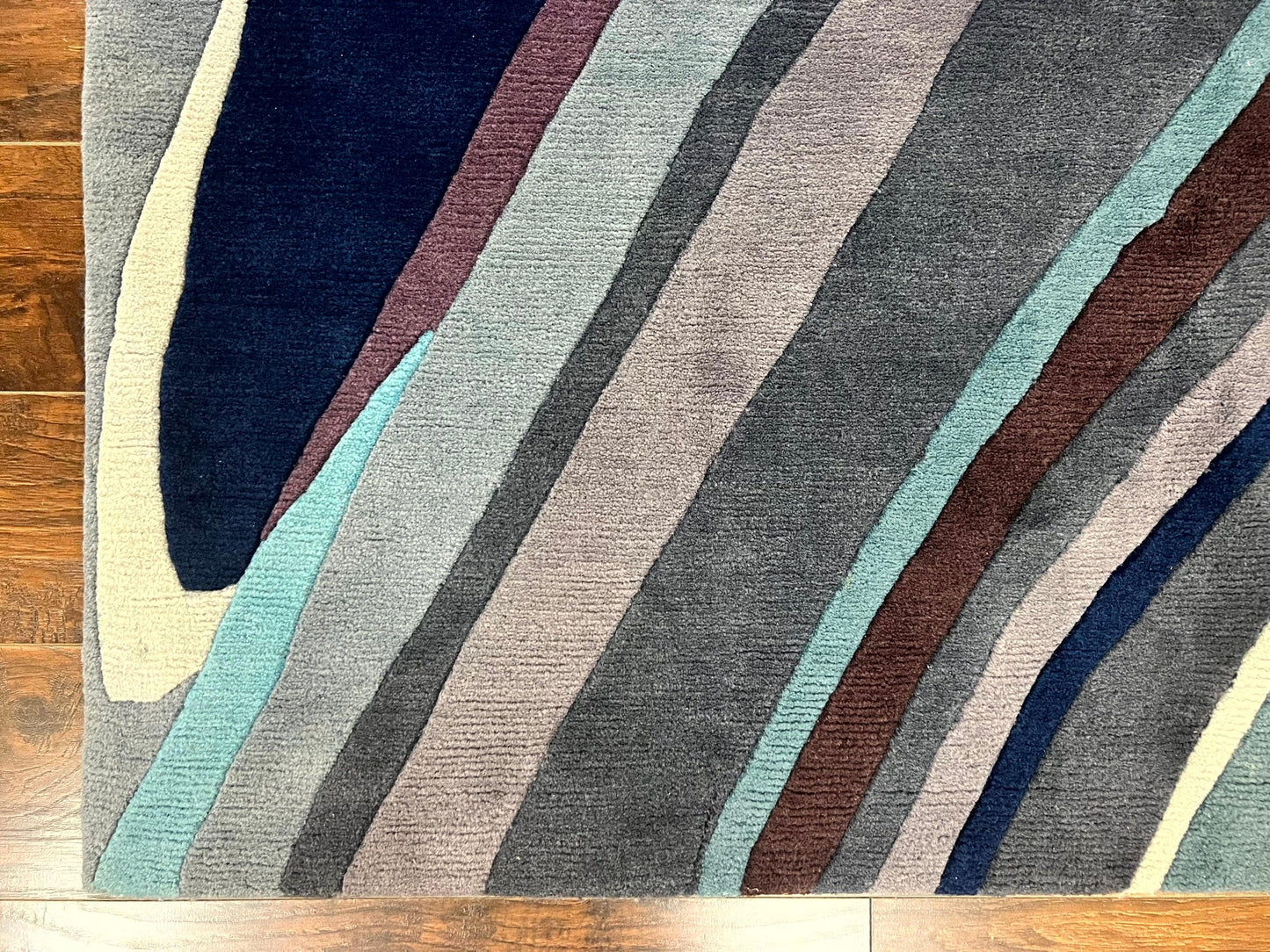 Modern Nepali Handmade Wool Rug 6x8 Abstract Blues Gray Mauve