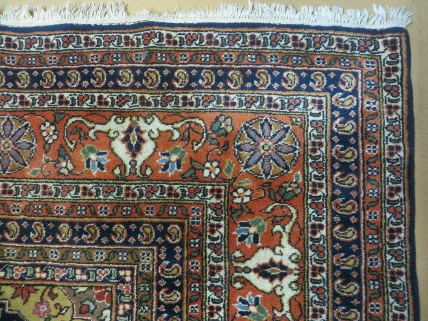 Indo Persian Rug 9x12 Hand Knotted Indian Oriental Wool Carpet Ivory Tomato Red Navy