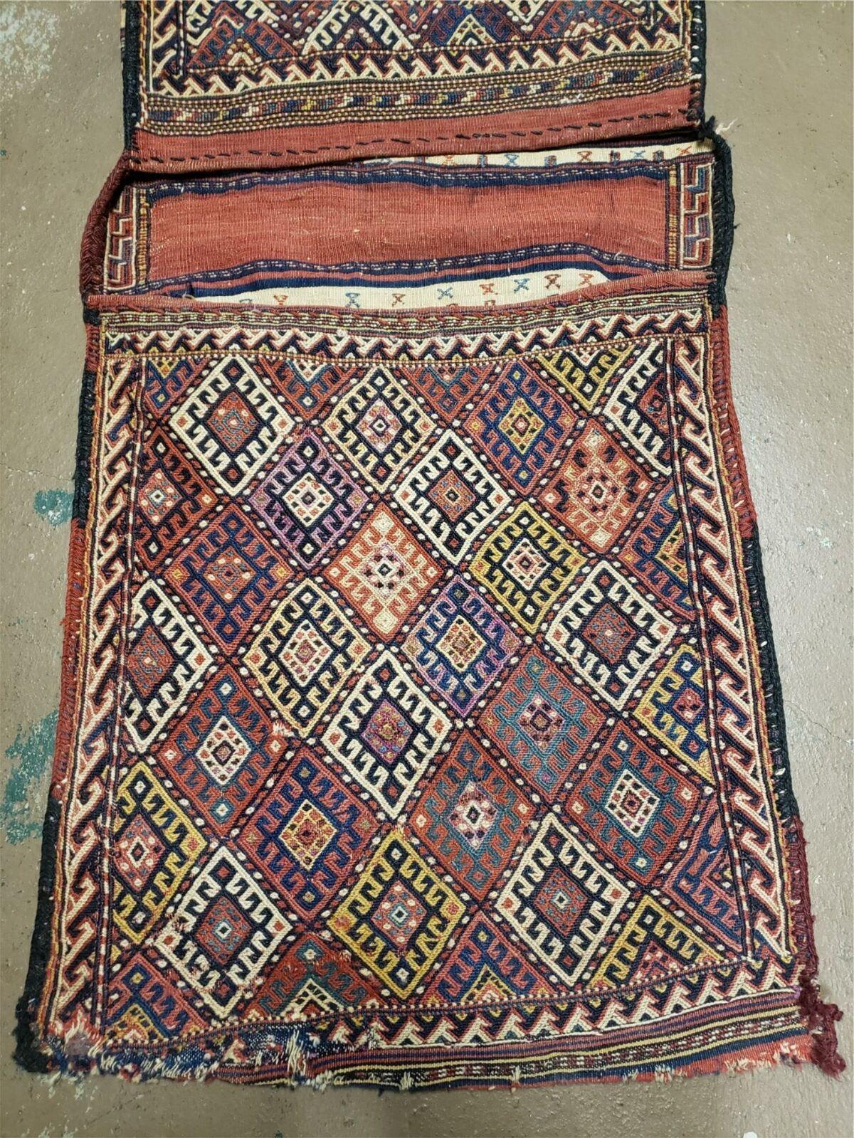 Antique Handmade Tribal Wool Rug 26x56 Inches Tobreh Double Bag Authentic