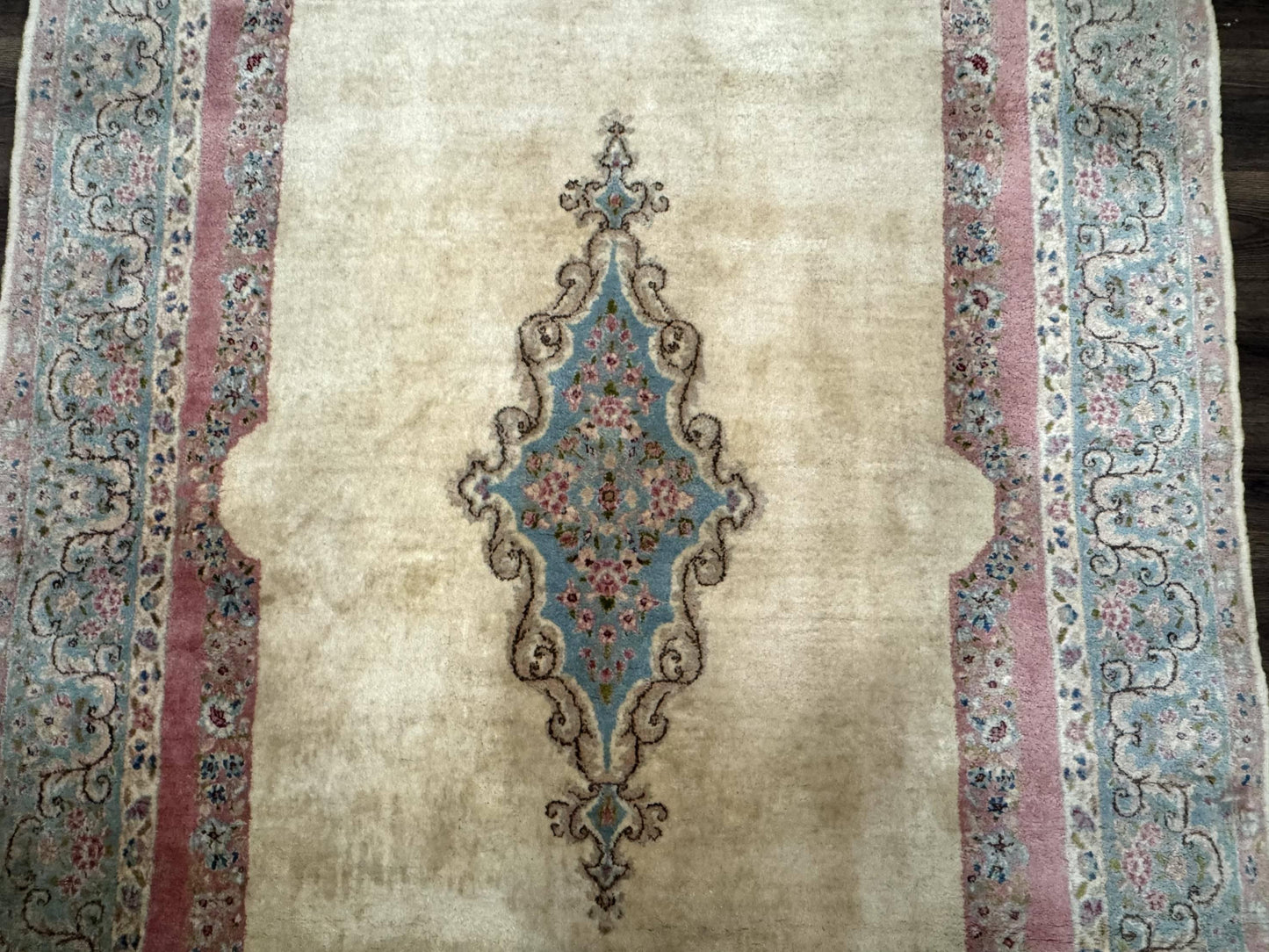 Persian Kerman Rug 6x9 Pastel Colors Semi Open Field Medallion Wool Hand Knotted