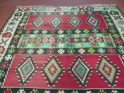 Turkish Kilim Rug 7x9 Handmade Flat Weave Wool Veg Dye Vintage Decor