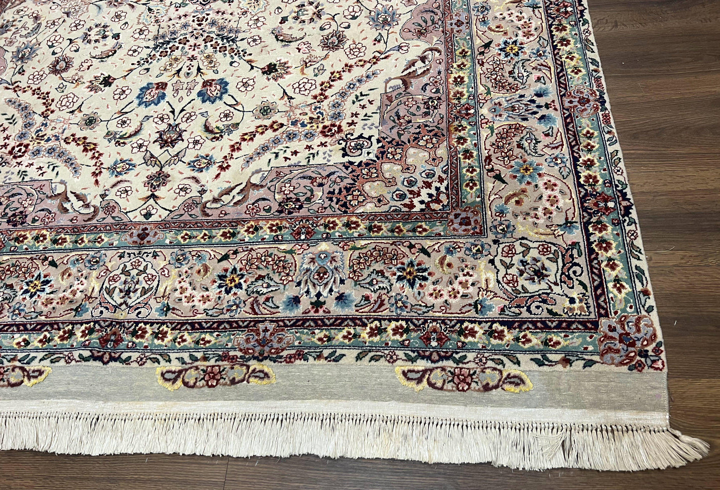 Persian Rug 6x9 Floral Medallion Wool Silk Handmade Vintage Oriental Cream Gray