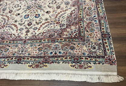 Persian Rug 6x9 Floral Medallion Wool Silk Handmade Vintage Oriental Cream Gray