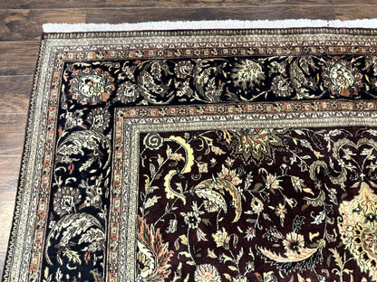 Indo Persian Rug 10x14 Handmade Wool Floral Allover Vintage Dark Maroon Plum Black