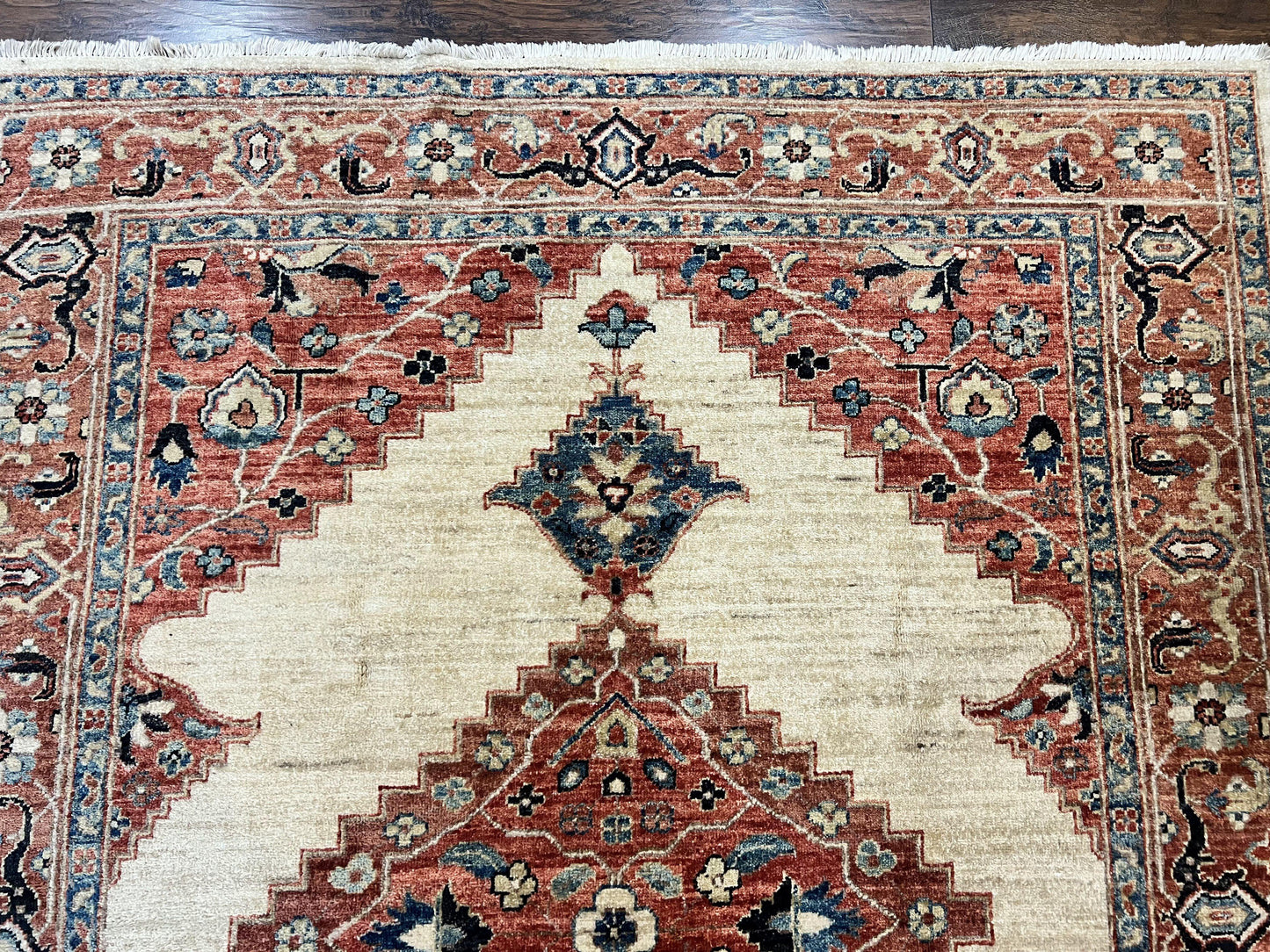 Peshawar Wool Hand Knotted Rug 5x7 Vintage Serapi Geometric Pakistani