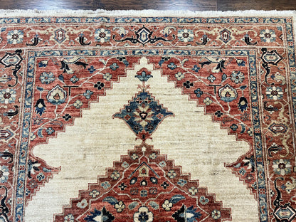 Peshawar Wool Hand Knotted Rug 5x7 Vintage Serapi Geometric Pakistani