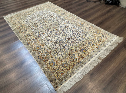 Antique Silk Persian Kashan Rug 4 Ft 6 In By 7 Ft 2 In Ivory Field With Floral Motifs
