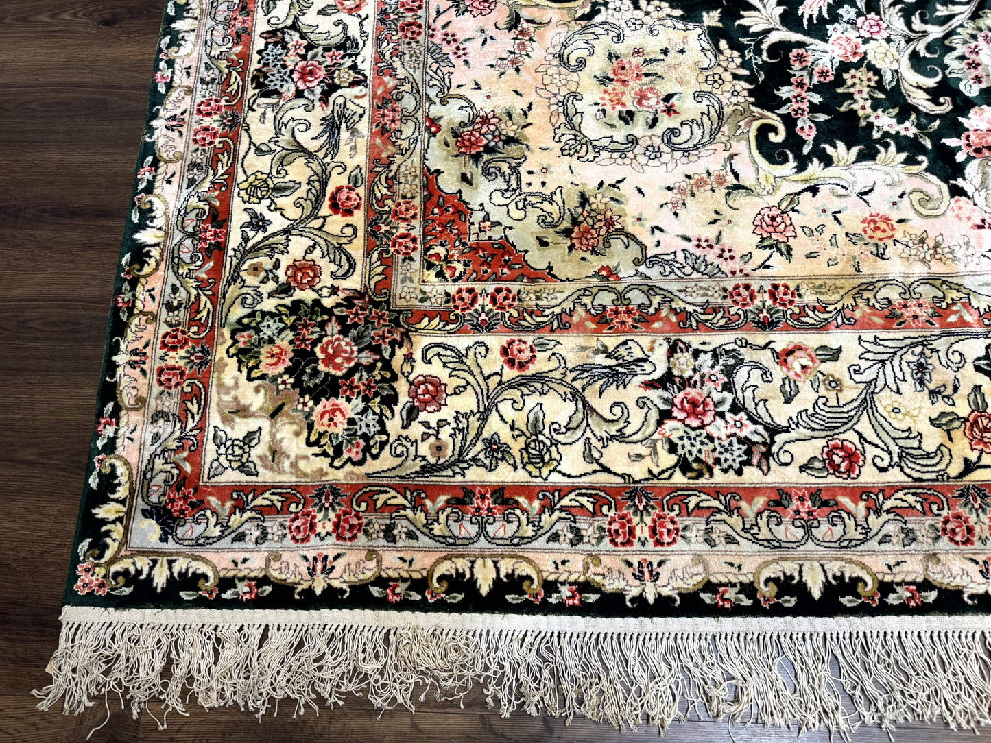 Kashmiri Silk Rug 9x12 Vintage Hand Knotted Carpet For Elegant Interiors