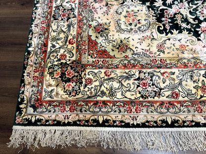 Kashmiri Silk Rug 9x12 Vintage Hand Knotted Carpet For Elegant Interiors