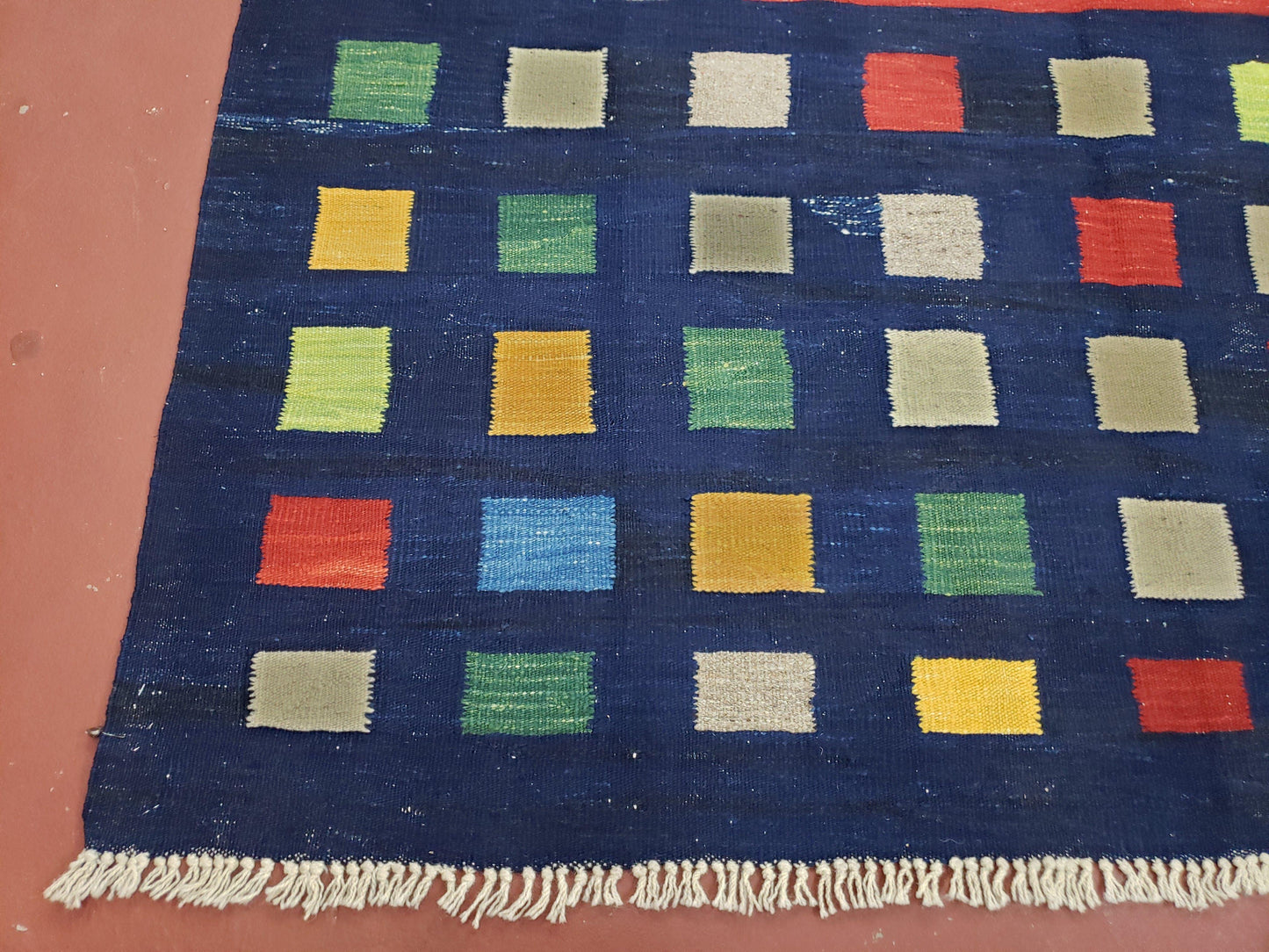 Turkish Kilim Rug Checkerboard Area Rug 5x7 6x8 Multicolor Playroom