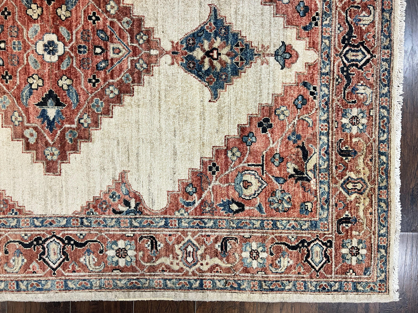 Peshawar Wool Hand Knotted Rug 5x7 Vintage Serapi Geometric Pakistani