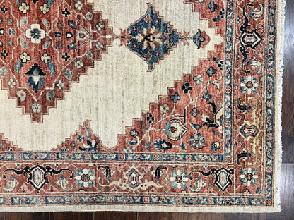 Peshawar Wool Hand Knotted Rug 5x7 Vintage Serapi Geometric Pakistani