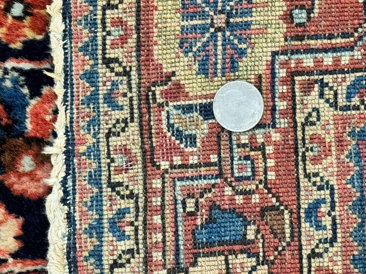 Persian Sarouk Rug 3.6 x 5, Medallion Rug, Red and Midnight Blue, Handmade Semi Antique Vintage Wool Carpet