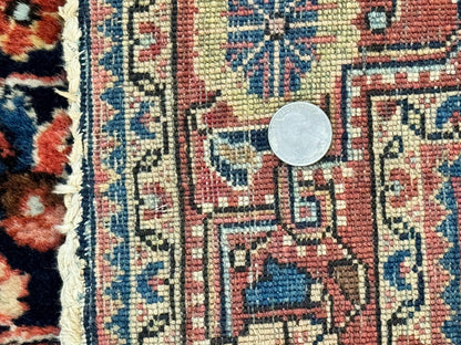 Persian Sarouk Rug 3.6 x 5, Medallion Rug, Red and Midnight Blue, Handmade Semi Antique Vintage Wool Carpet