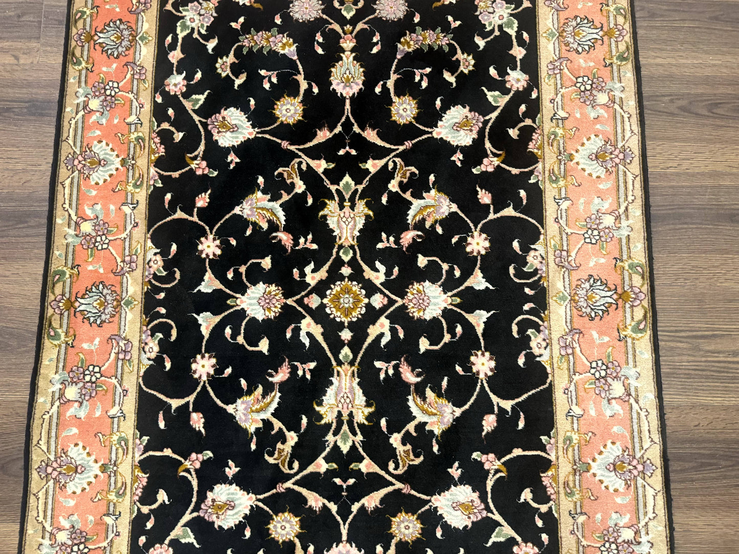 Persian Tabriz Rug 3x5 Black and Salmon Floral Fine Handmade 360 KPSI