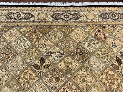 Pak Persian Rug 8x10, Multipanel Kirman Design, Wool Hand Knotted Vintage Carpet, Fine Weave Oriental Rug 8 x 10