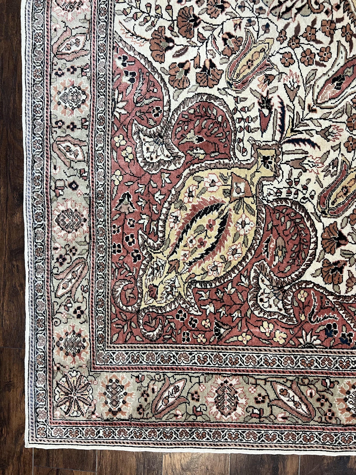 Turkish Sivas Rug 9x12, Handmade Vintage Wool Carpet, Cream Ivory