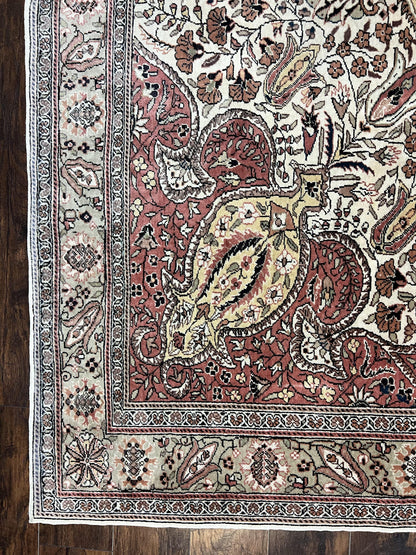 Turkish Sivas Rug 9x12, Handmade Vintage Wool Carpet, Cream Ivory