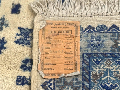 Moroccan Rug 7x10 Geometric Medallion Blue Ivory Hand Knotted Wool Area Rug