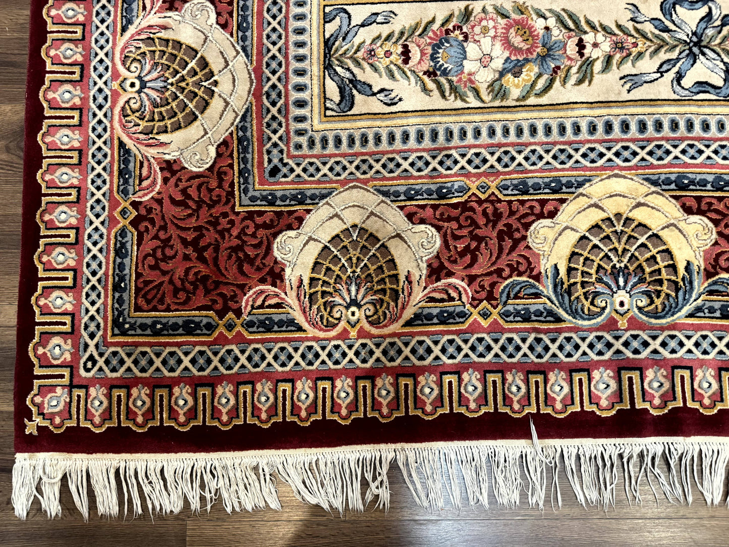 Aubusson Rug 10x14 Vintage Hand Knotted Wool Red Maroon Elegant Fine 200 KPSI