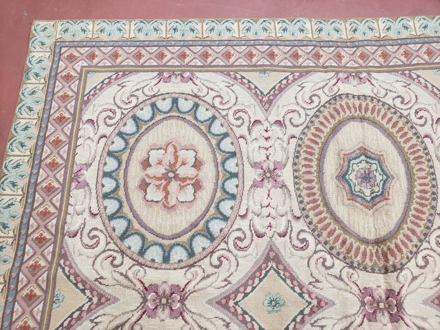 Handmade Needlepoint Rug 6x9 Flatweave Victorian Elegant Living Room Decor