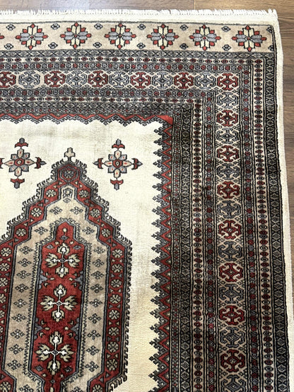 Pakistani Turkoman Rug 4x6, Semi Open Field, Ivory, Vintage