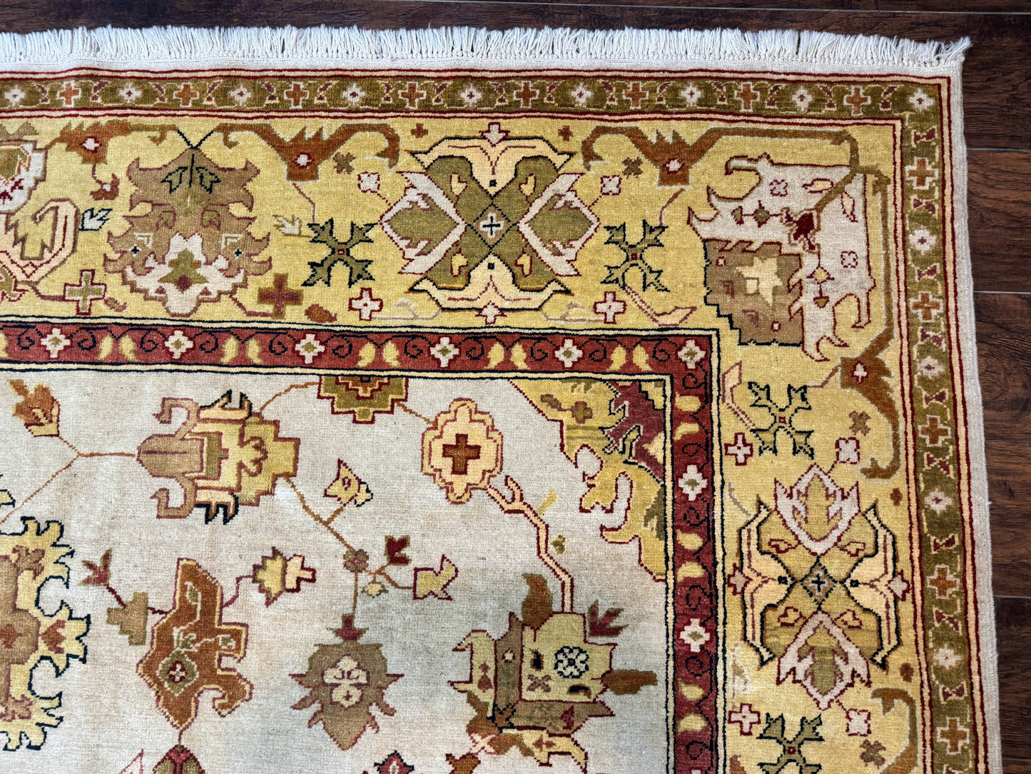 Turkish Oushak Rug 9x12 Hand Knotted Wool Carpet Vintage Oat Color